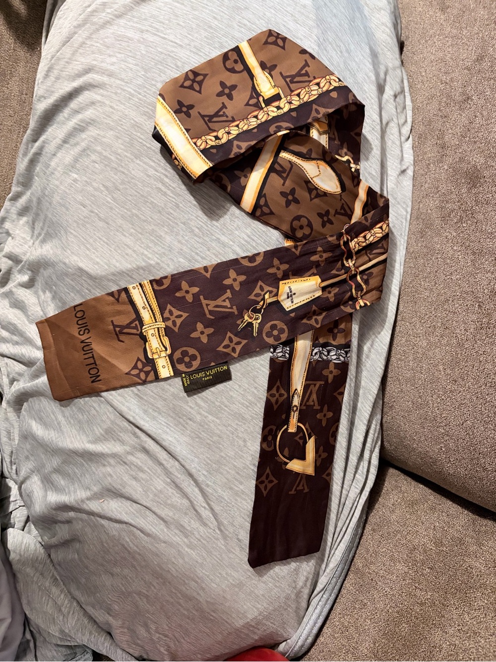 Louis Vuitton Brown and Tan Monogram Twilly Scarf